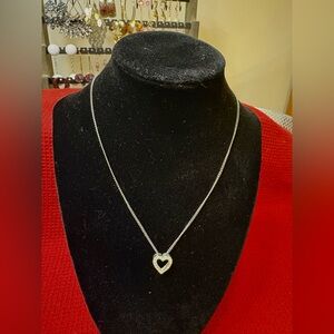 Silver Heart Necklace Pendant with rhinestones
